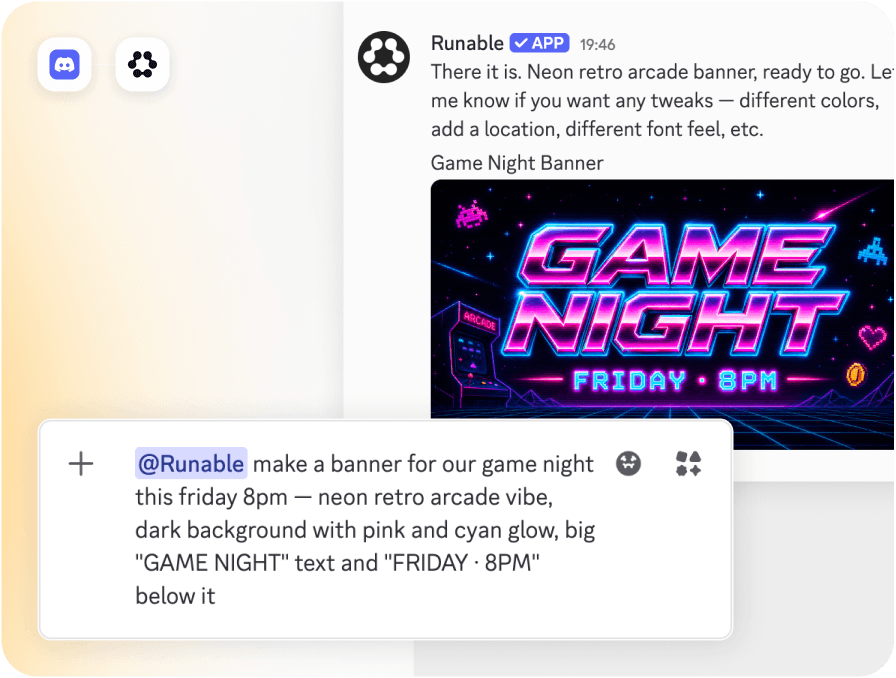 Runclaw creating a game night banner from a Discord message
